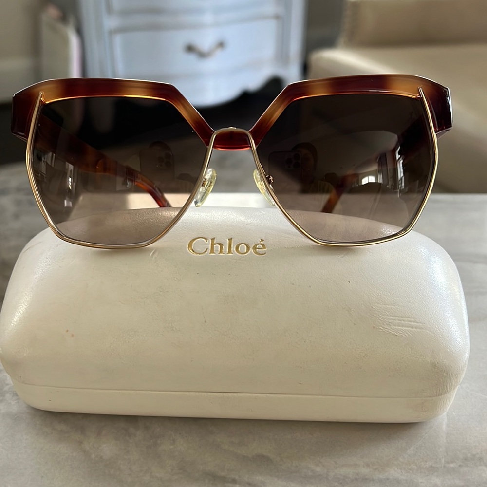 Chloe Havana brown oversized geometric gradient sunglasses CE665S
